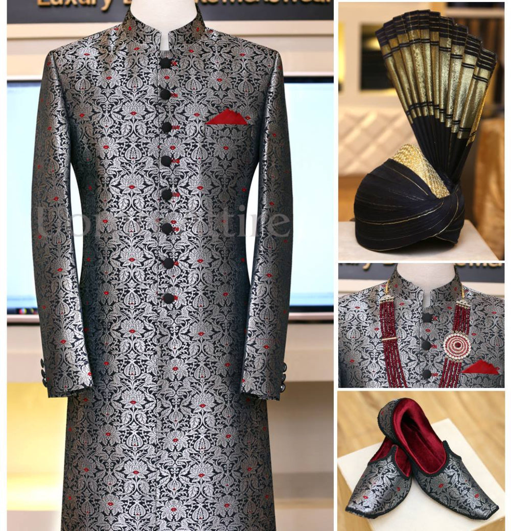 Jamawar sherwani strutturato per la tua occasione speciale
