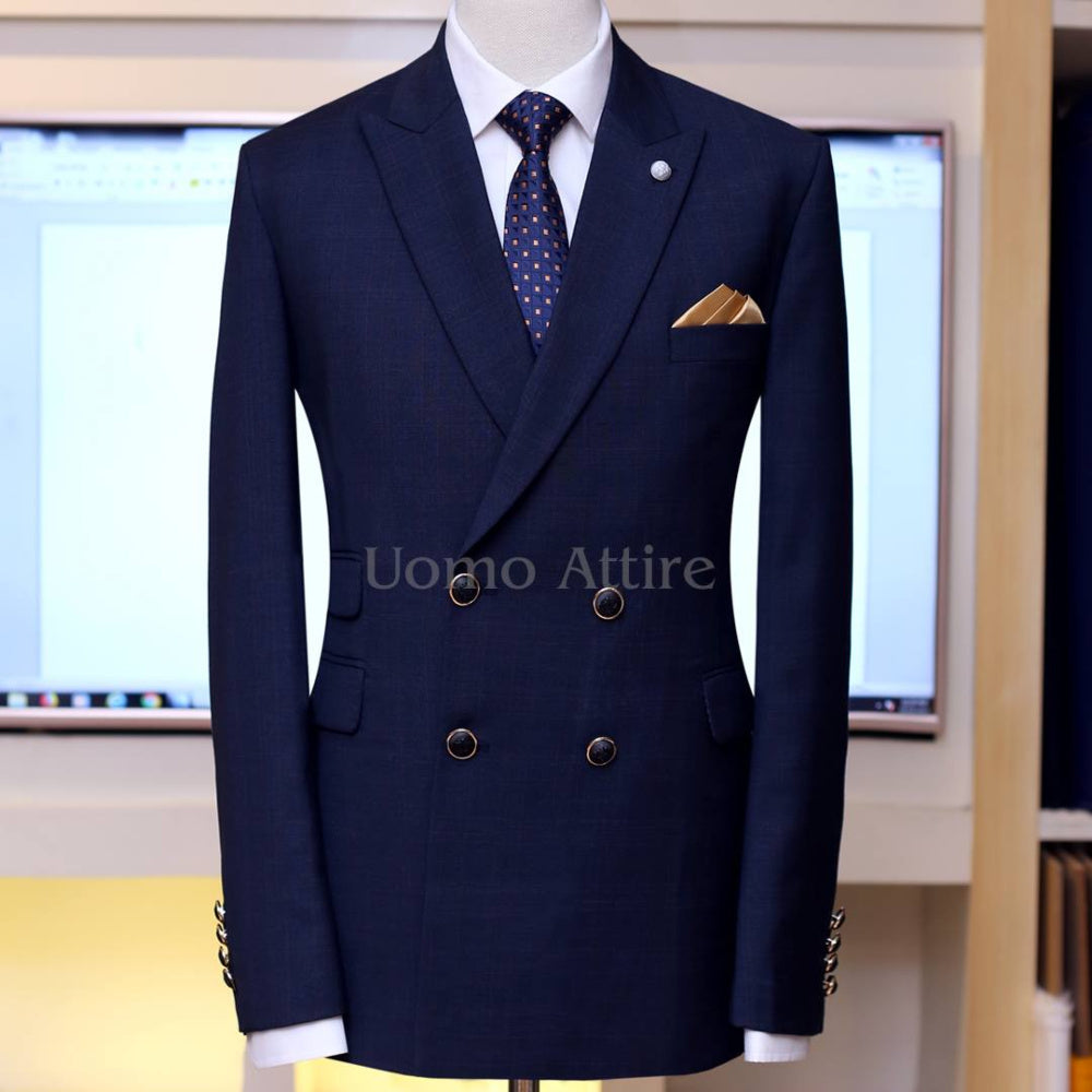 Midnight blue italian glen check piece suit – Uomo Attire