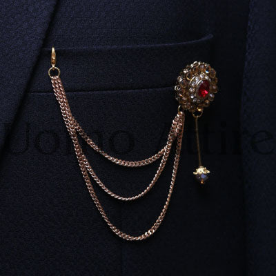 Red stone chain brooch and lapel pin