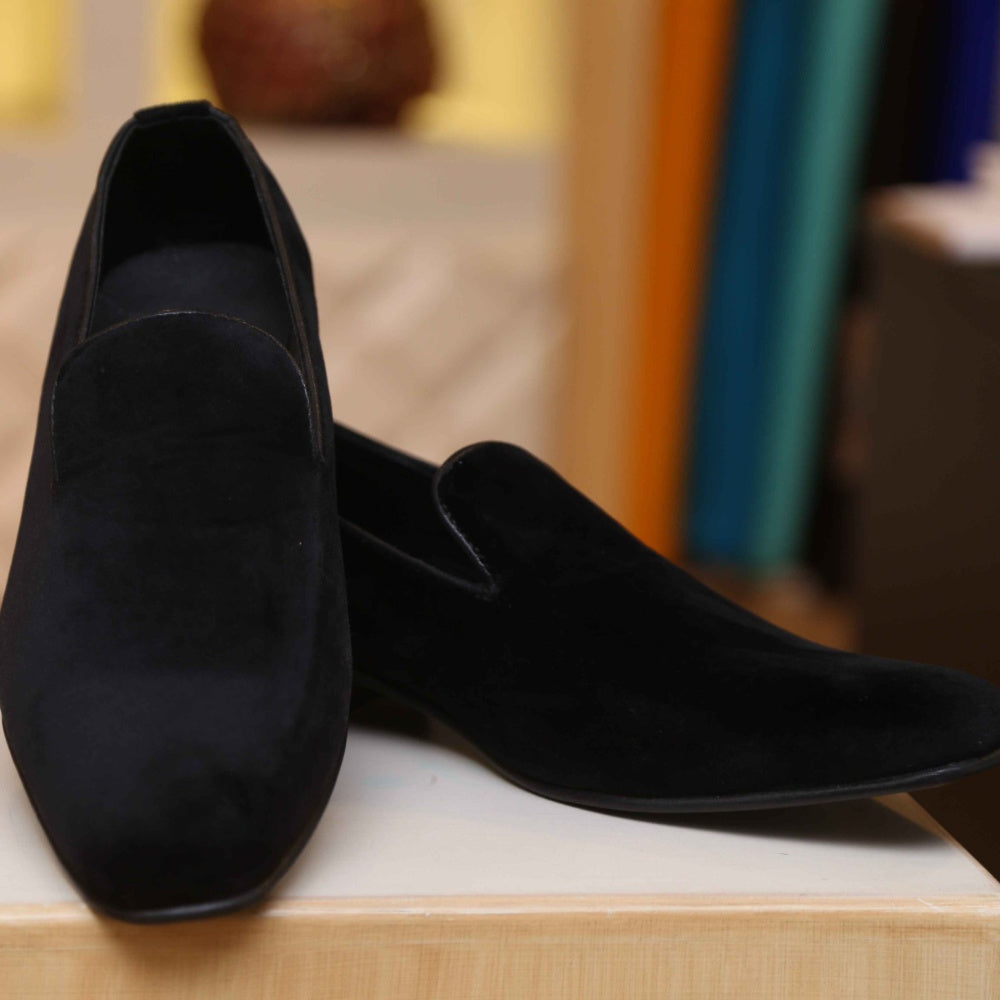 Designer Velvet Black Shoes for Groom | Black Velvet Shoes