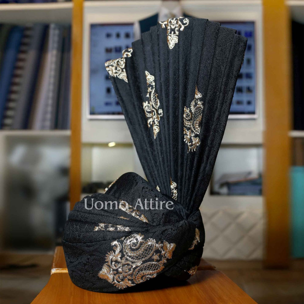 Black and Silver Aitchison Turban For Groom