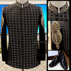 Black prince coat with golden embellishments | Black Prince coat | Prince Coat for groom