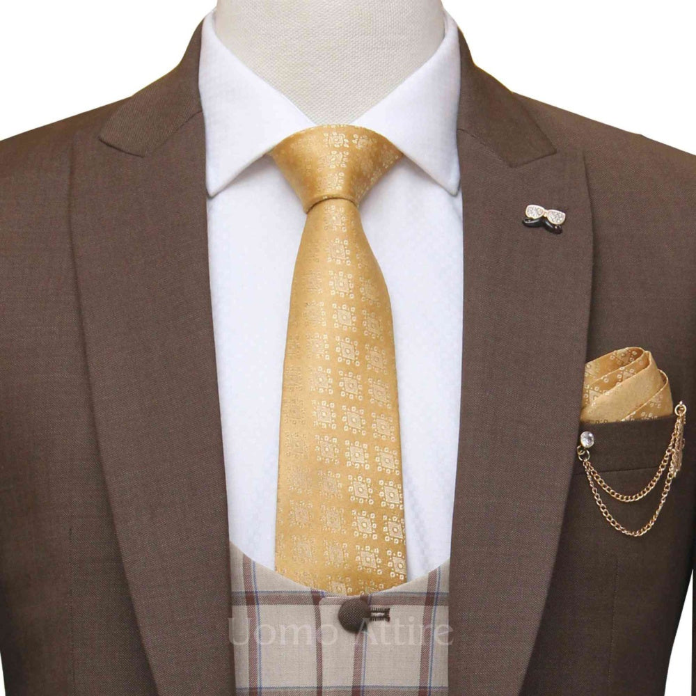 Elegent three peice suit for men,Elegent three peice suit for men, brown 3 piece suit for men with single breasted check vest