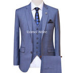 Bespoke 3 piece suit with pick stitch, light blue 3 piece suit, blue 3 piece suit, 3 piece suit for men