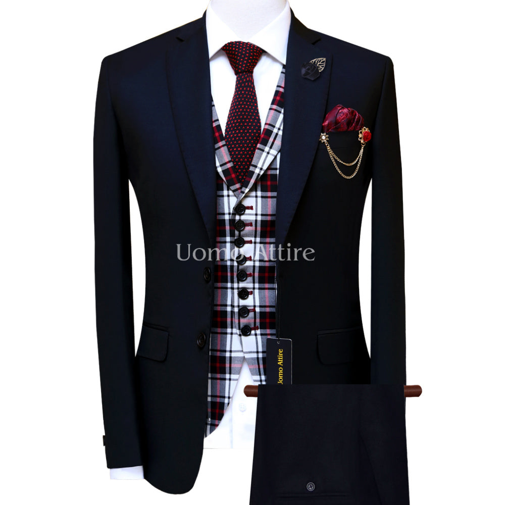 Black notched lapel bespoke 3 piece suit