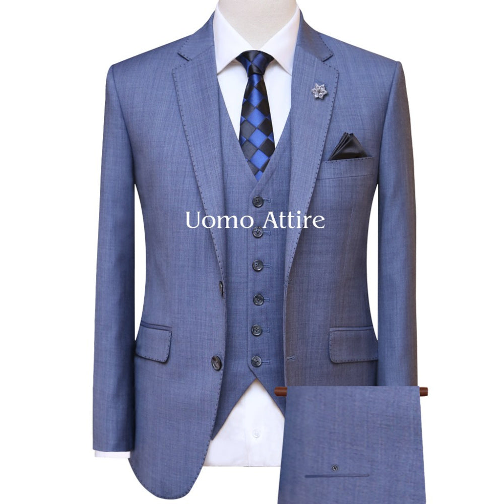 
                  
                    Bespoke 3 piece suit with pick stitch, light blue 3 piece suit, blue 3 piece suit, 3 piece suit for men
                  
                
