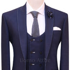 navy blue 3 piece suit with pick stitch, blue suits for men