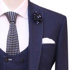 navy blue 3 piece suit with pick stitch, blue suits for men