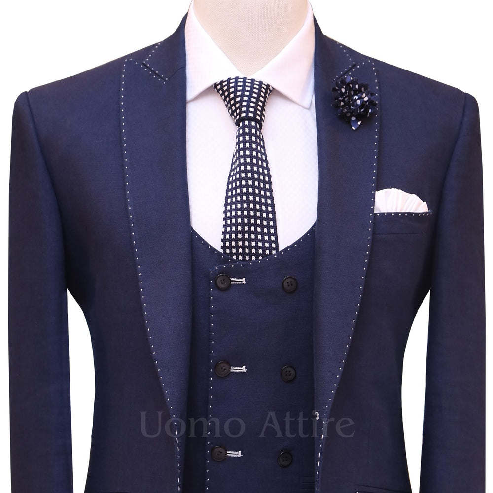 Pick stitch navy blue piece suit – Uomo Attire