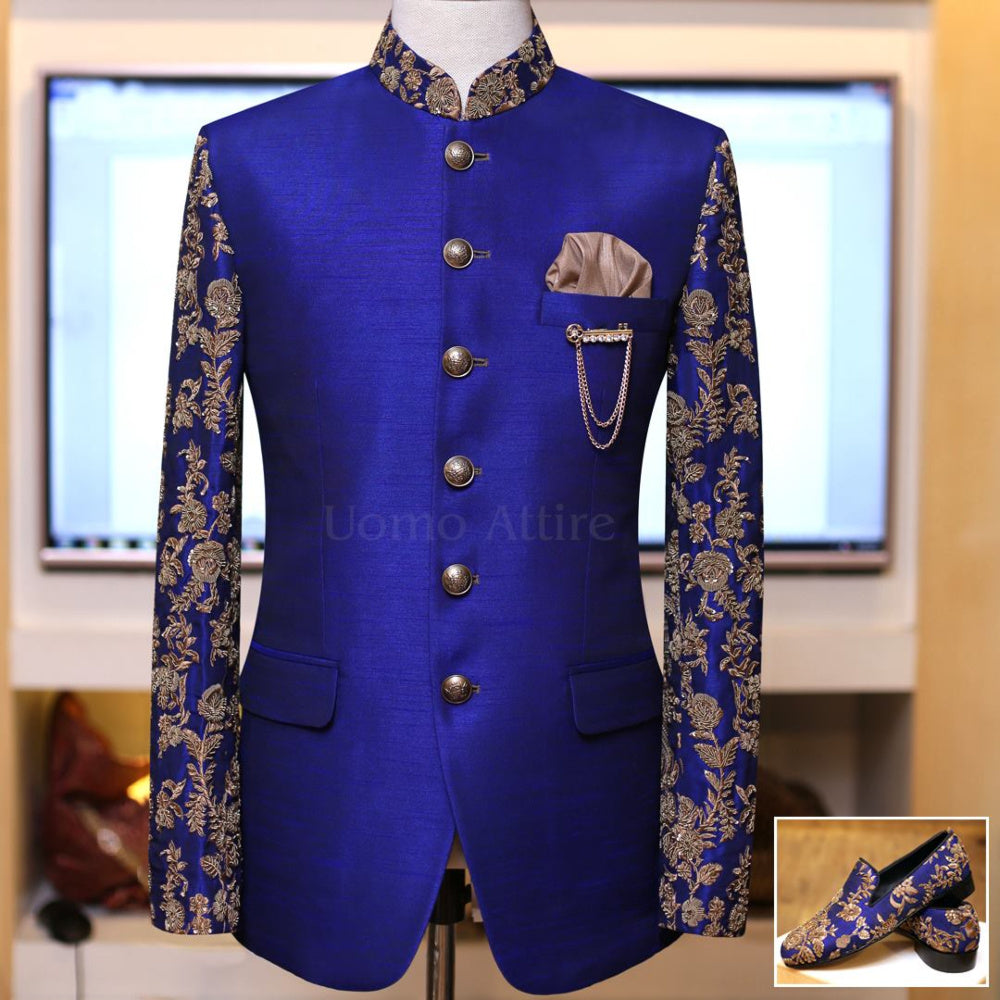 Elegance embellishment over embroidery prince coat | Blue Prince Coat