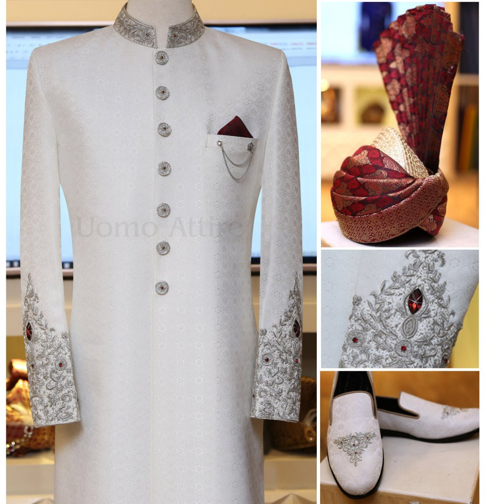 Ensemble complet sherwani orné d'argent Elegance 