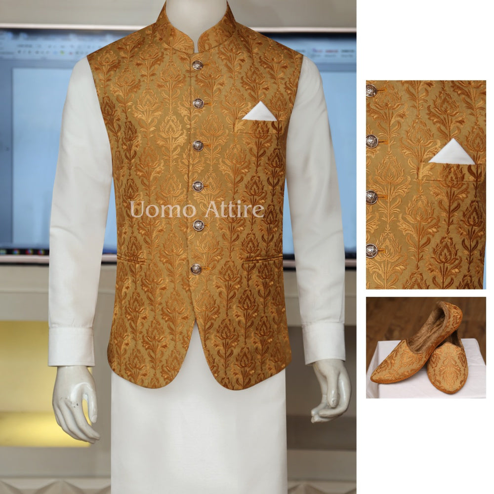 Customized slim fit embroidered waistcoat