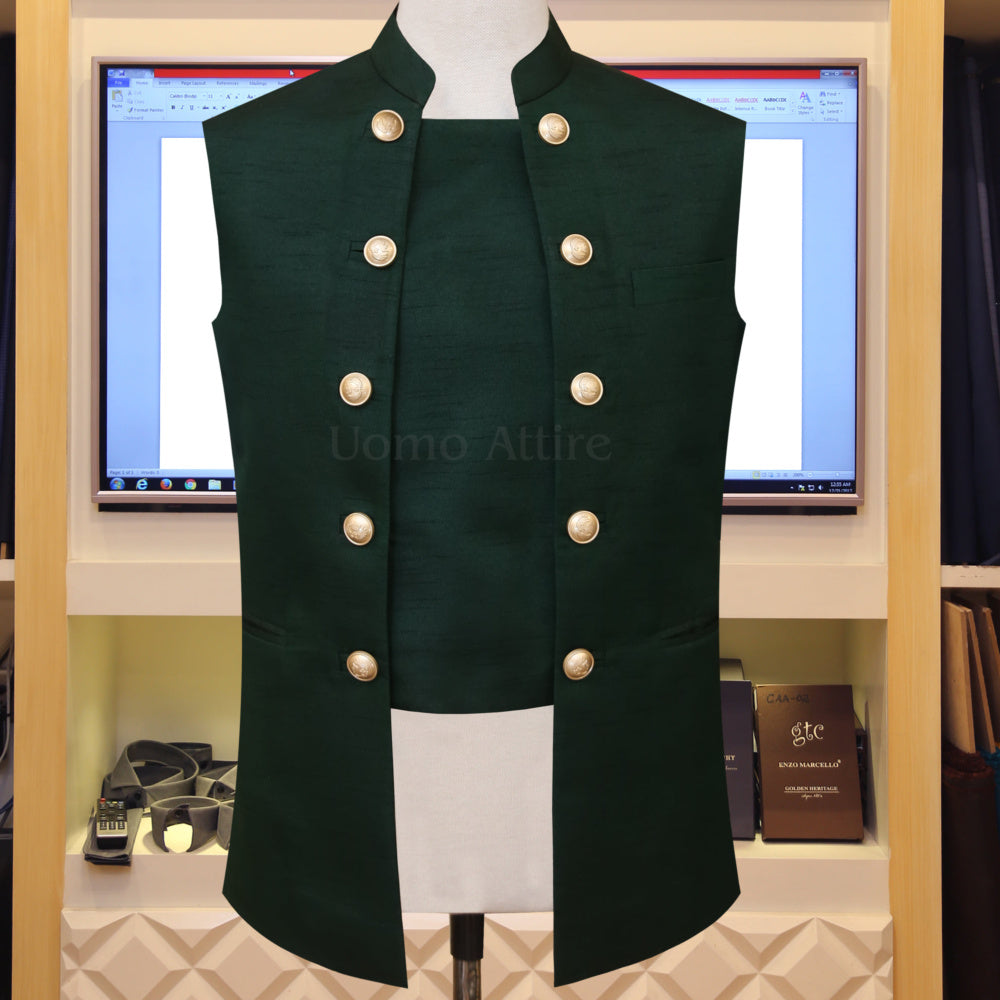 Double button customized deep green waistcoat