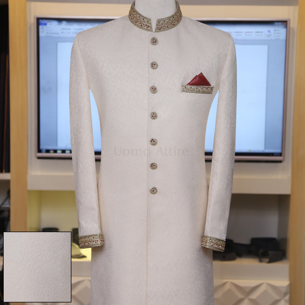 Tissu jamawar auto-gaufré sherwani sur mesure 