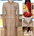 Paquet sherwani jamawar or antique avec khussa