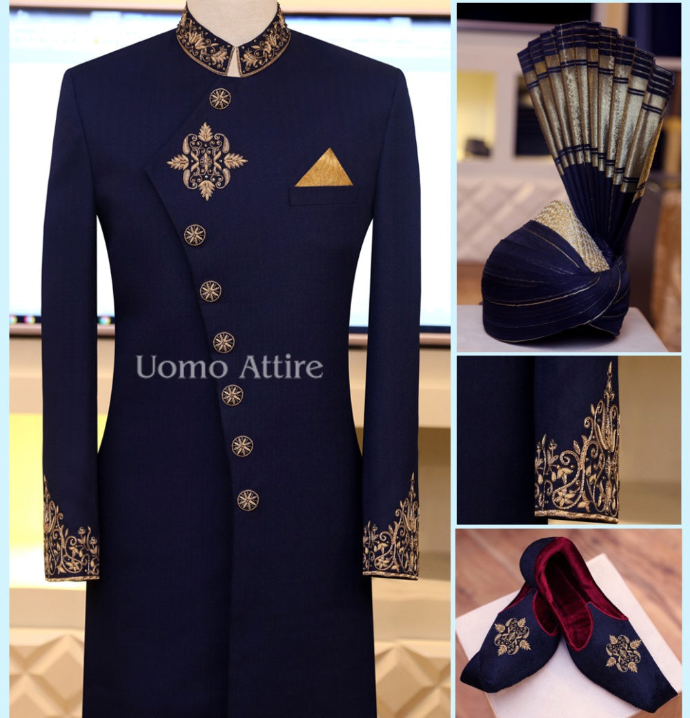 Paquet sherwani bleu marine avec embellissement 