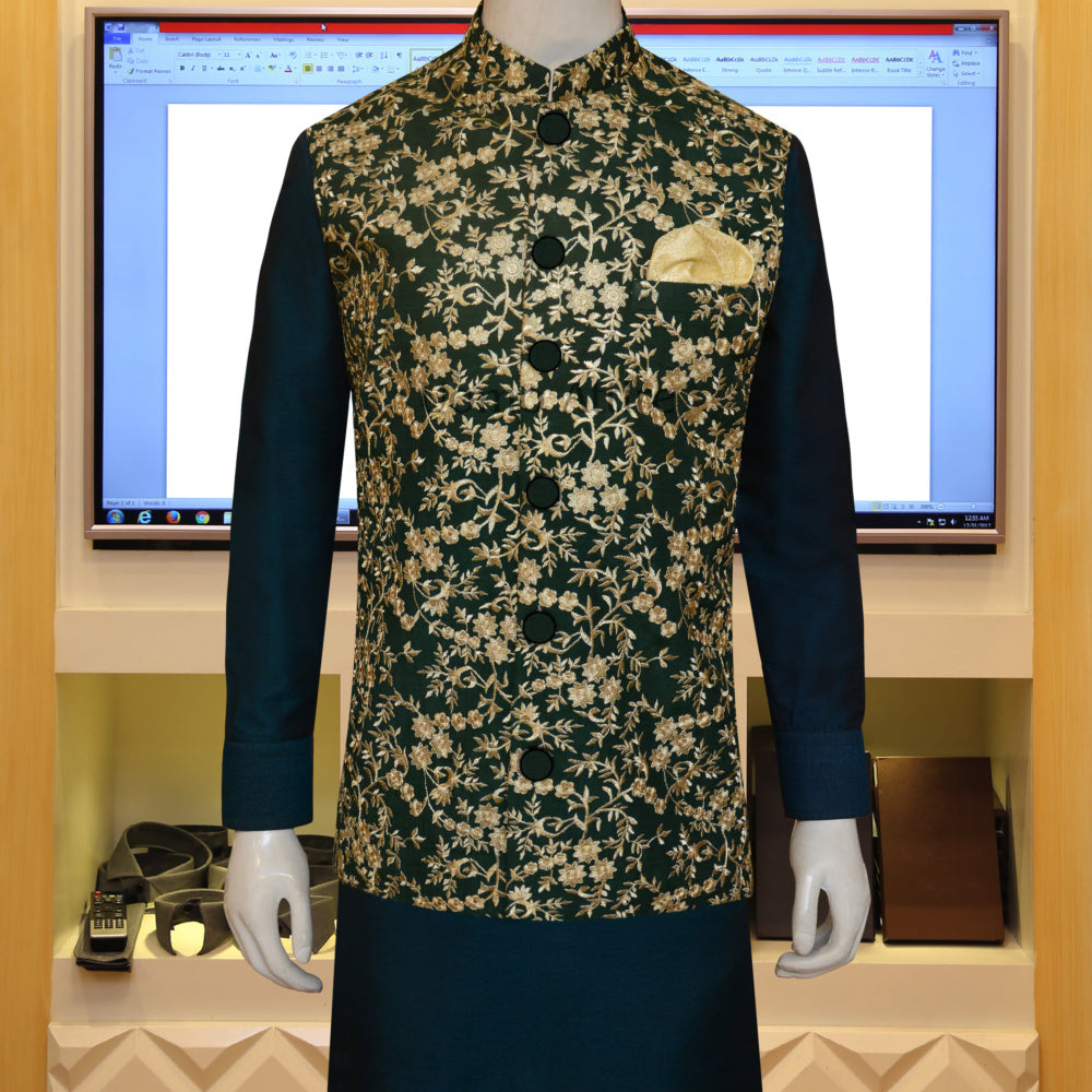 Deep geen customized embroidered waistcoat and suit