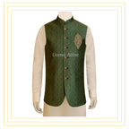 Textured green karandi embellished waistcoat | Waistcoat