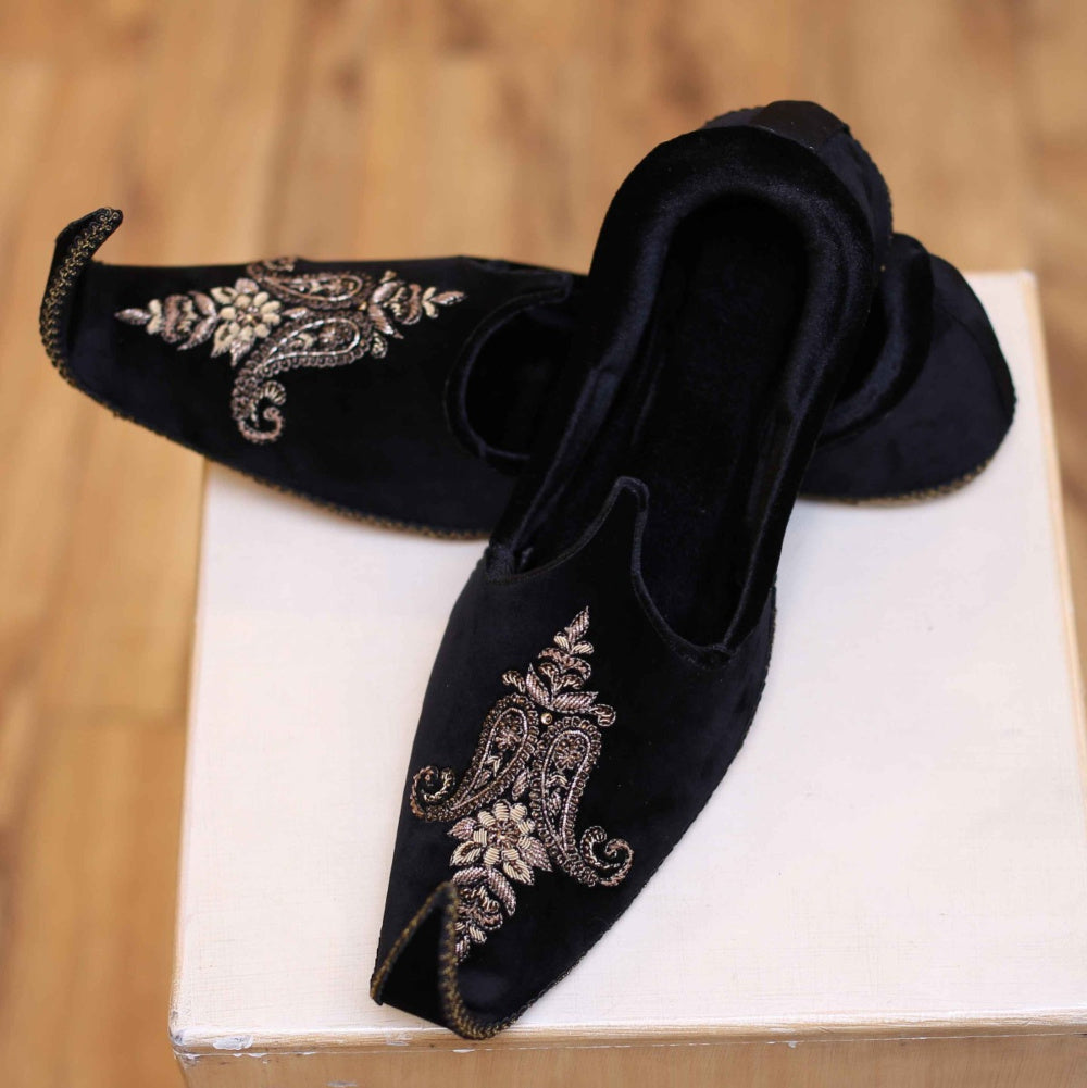 Black Designer Shoes For Sherwani with Embellishment