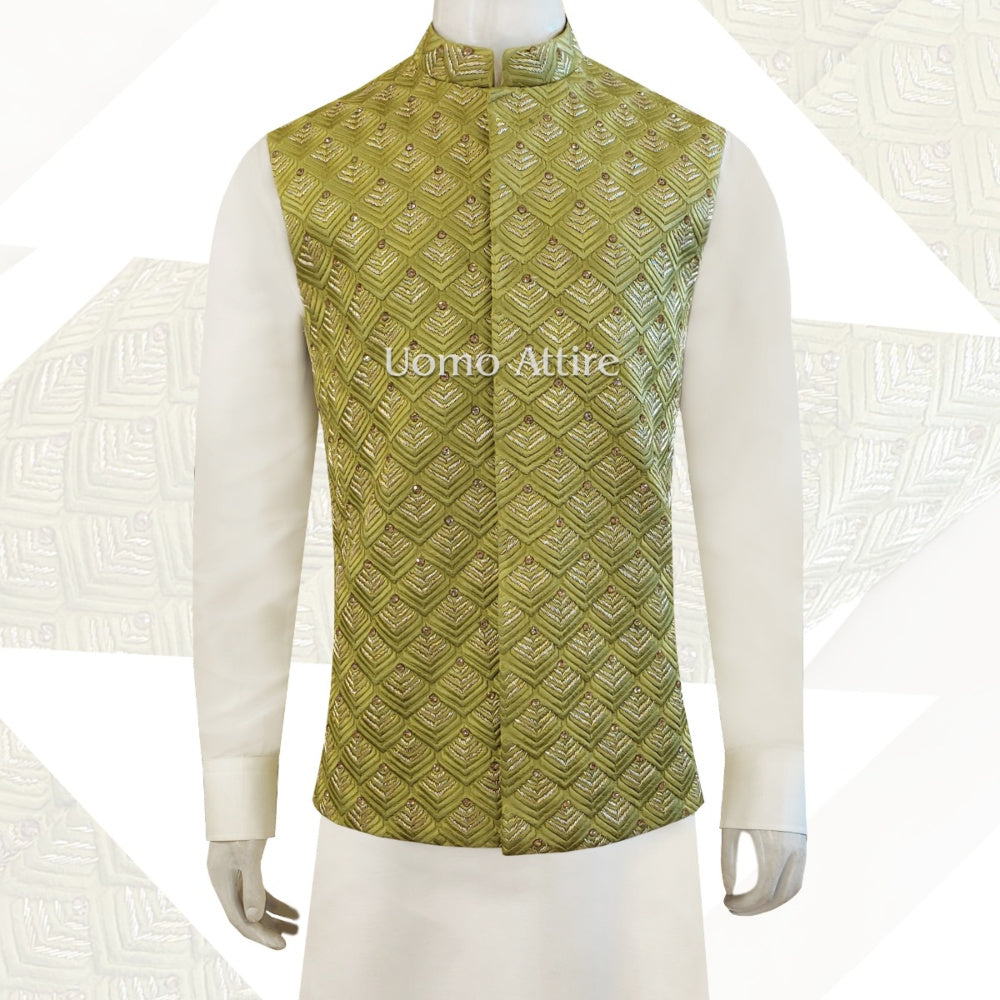 Green fully embellished waistcoat