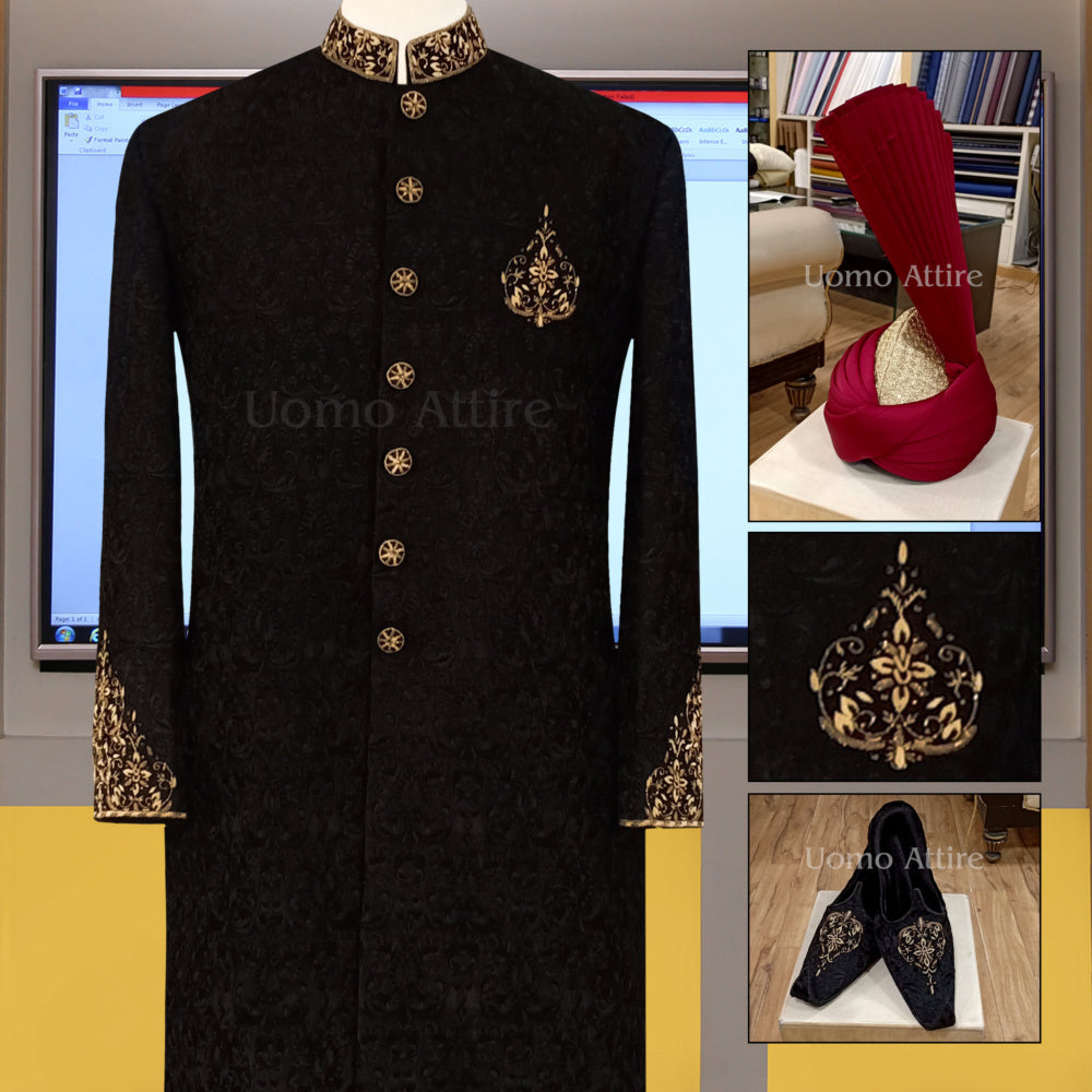 Black sherwani package with heavy embroidery work embellishment