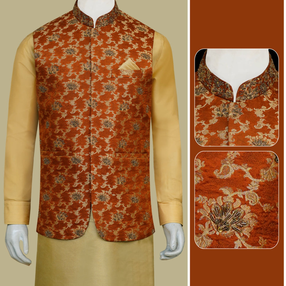 
                  
                    Mustered self design full micro embellished waistcoat | Waistcoat
                  
                