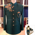 Rao silk deep green embellished prince coat | Prince Coat Pakistan