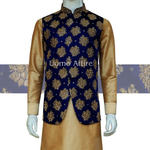 Luxury waistcoat with golden micro embellishment | Waistcoat for Groom | Waistcoat with Kurta Pajama