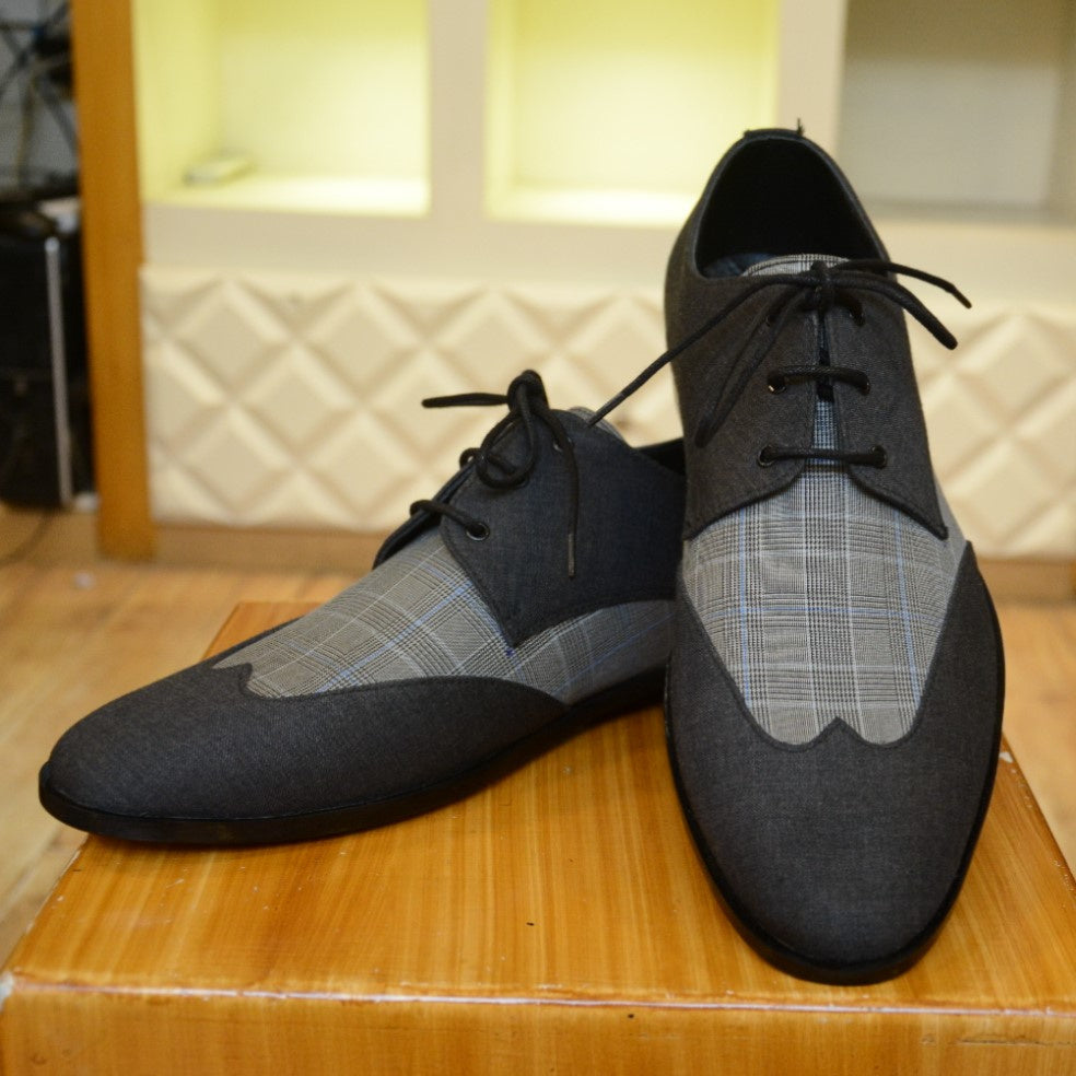 Gray Contrast Fabric Shoes For Groom