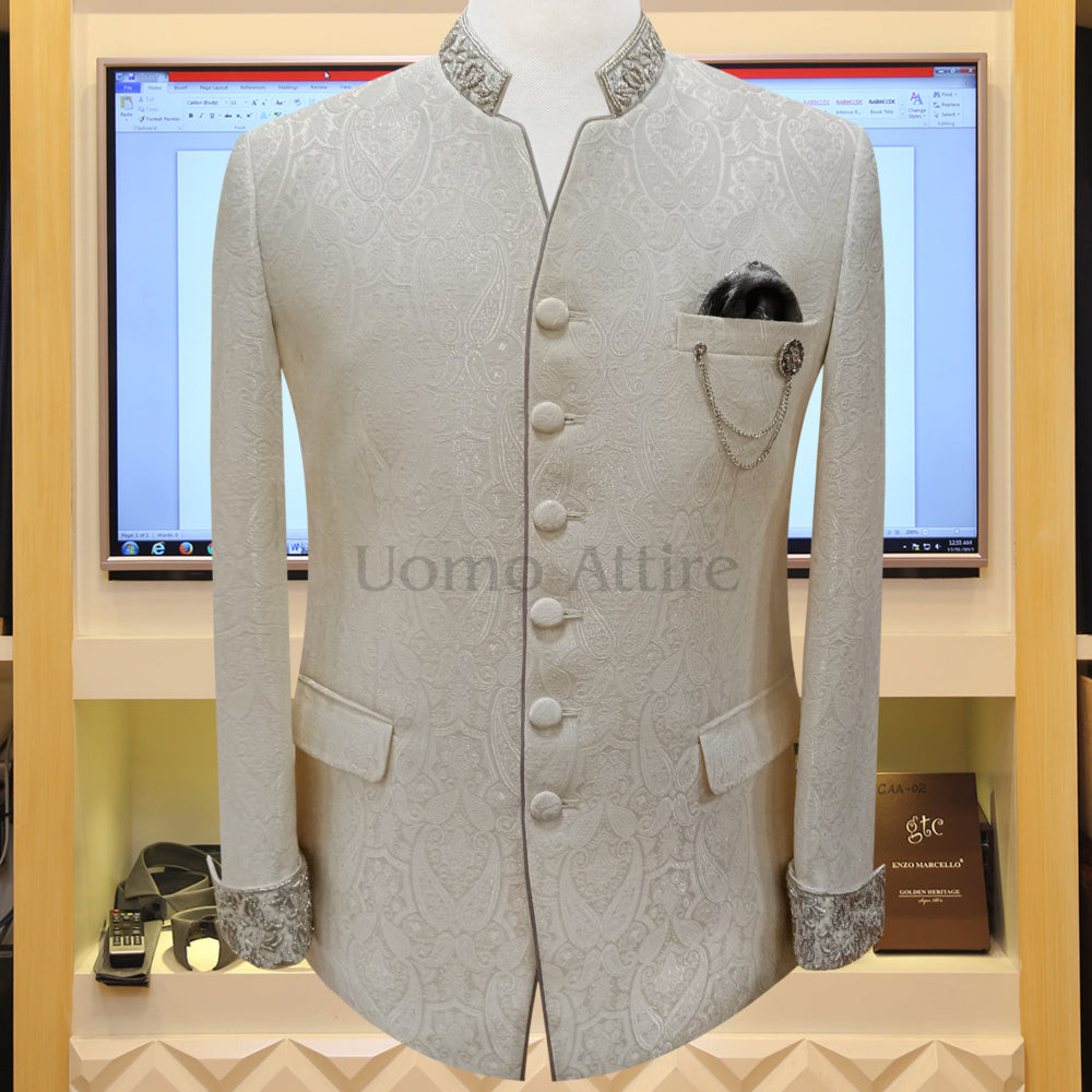 Manteau prince argenté à micro ornements manchette française