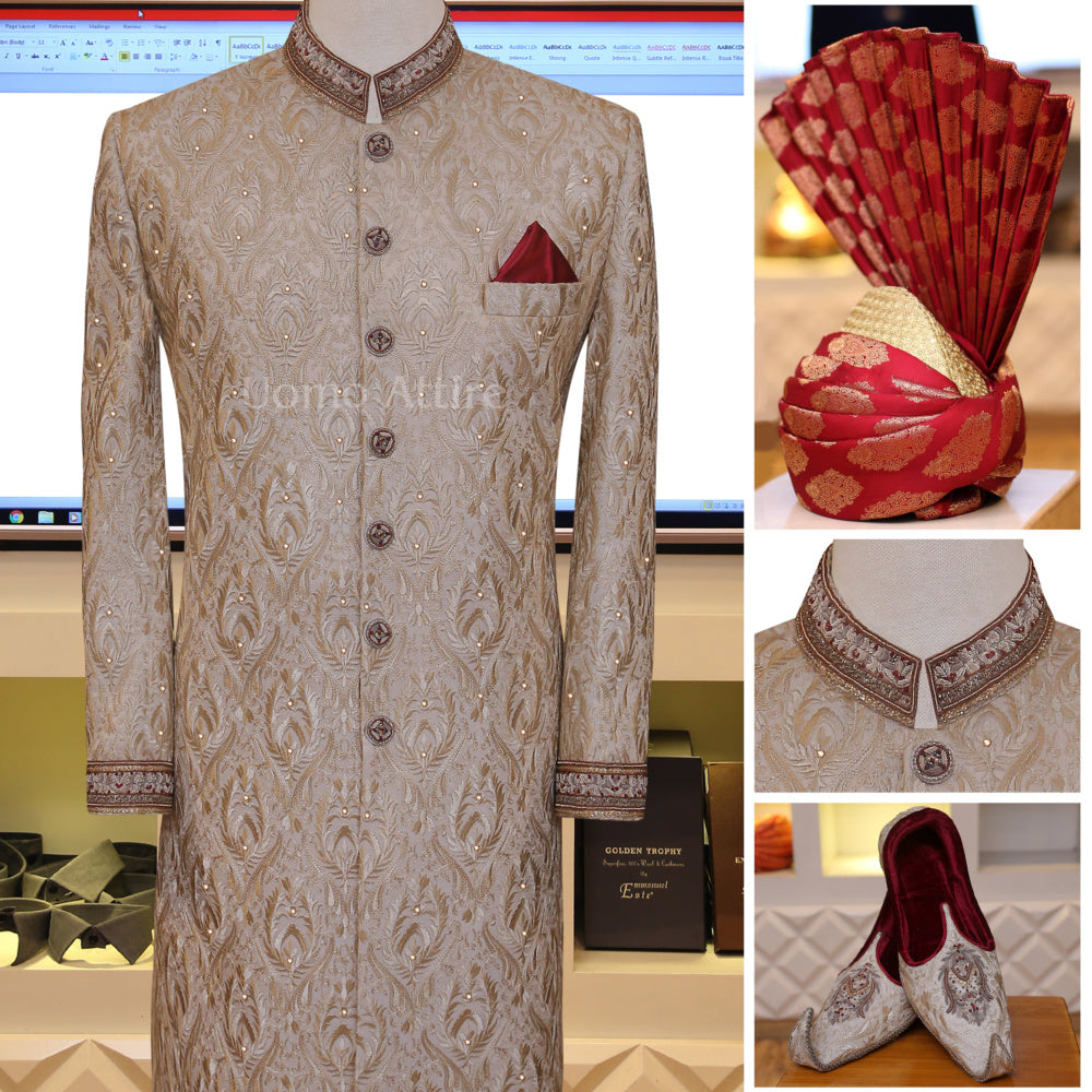 Fully adorned with stones embroidered customized sherwani package