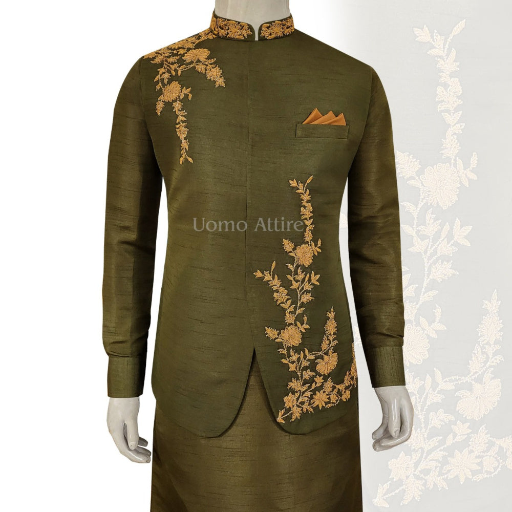 Deep Green Waistcoat with Kurta Pajama for Mehndi – Uomo Attire