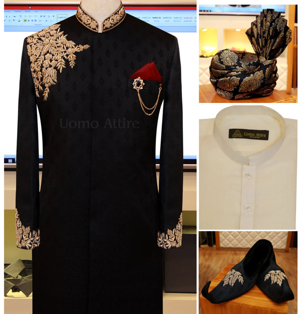 Sherwani jamawar strutturato con micro decorazioni 