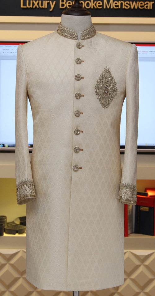Champagne gold & vivacious colour contemporary sherwani
