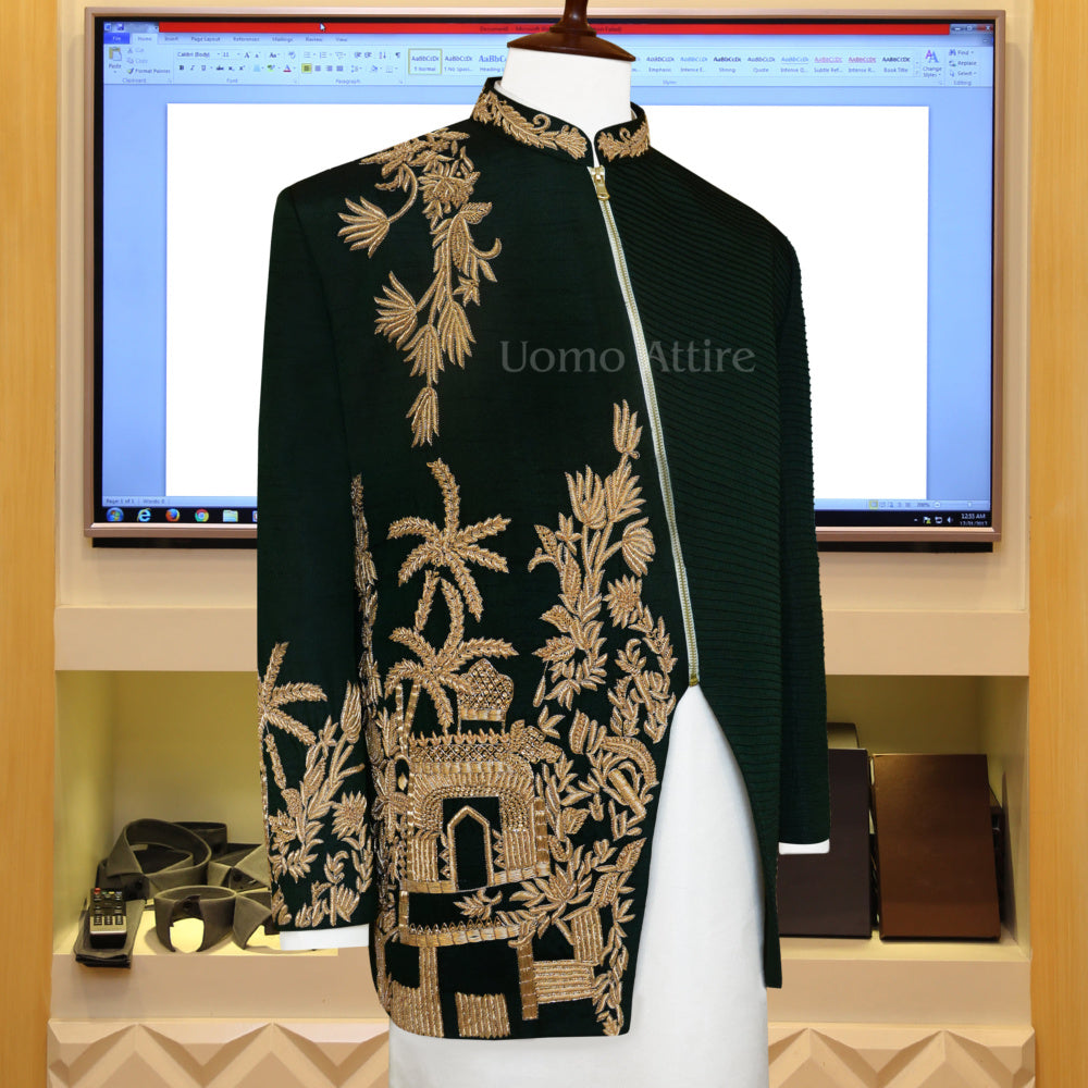 Bespoke Designer Deep Green Luxury Prince Coat
