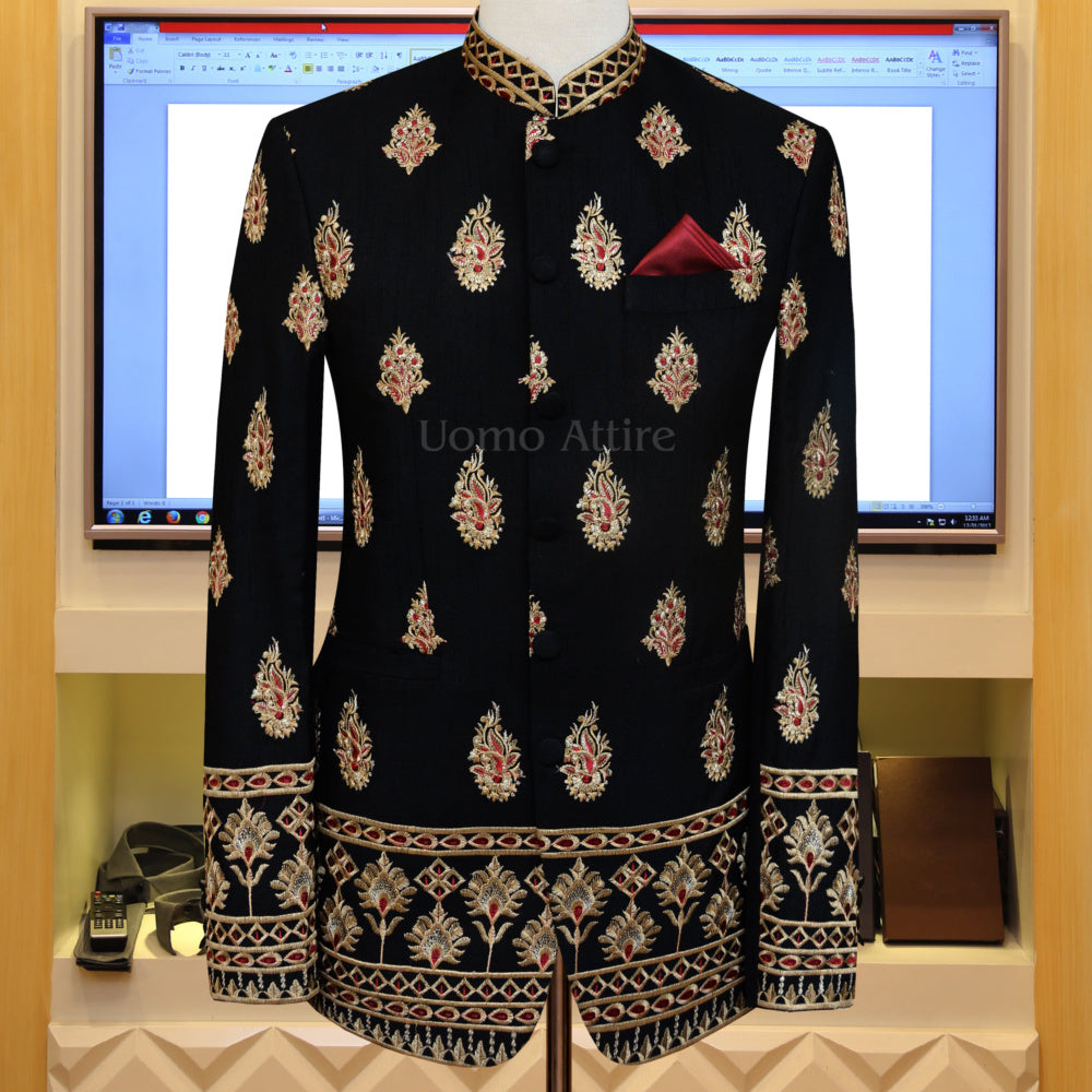 Prince Coat | Black Prince Coat | Prince Suit | Embellished Prince Suit