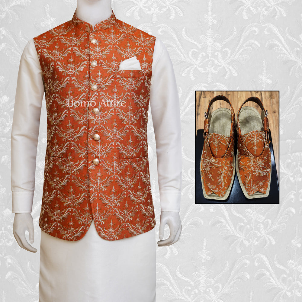 Slim fitted mehndi waistcoat to make your event a colorful