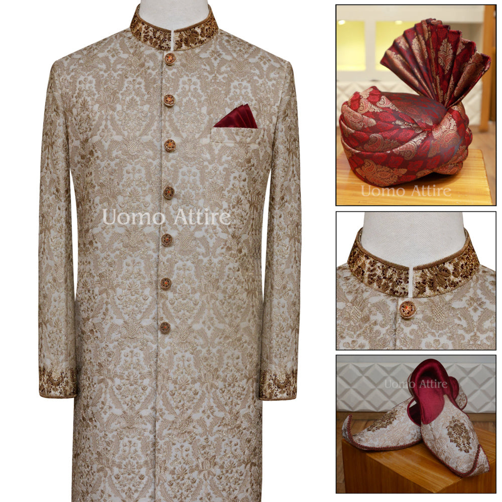 Kundan zari sherwani with embroidered and embellishment