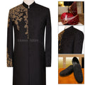 Black sherwani full package with antique gold embellishment