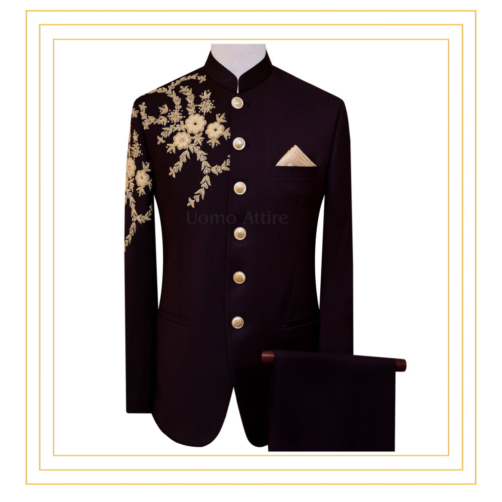 Dark maroon customized prince two piece suit in tropical fabric