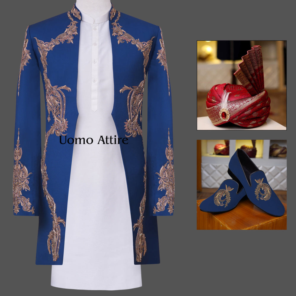 
                  
                    Gown style short sherwani full package with micro embellishements
                  
                