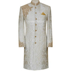 Luxurious White Organza Embroidered Sherwani for Men - White Sherwani for Groom