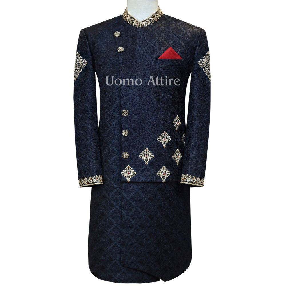 Ensemble complet sherwani personnalisé noir luxueux 