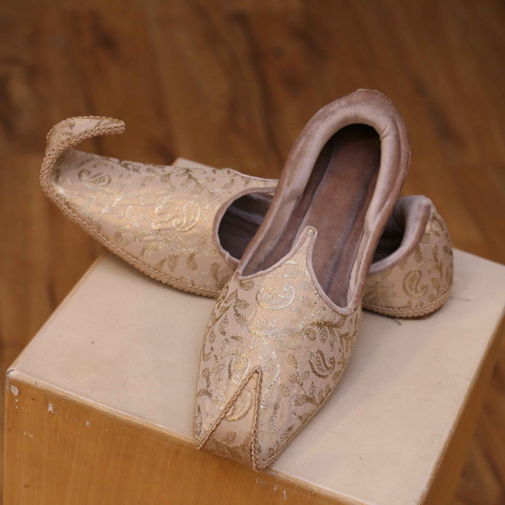 Antique Gold Embroidered Shoes For Sherwani Khussa