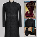 Sherwani nero pieno impreziosito con turbante impreziosito 