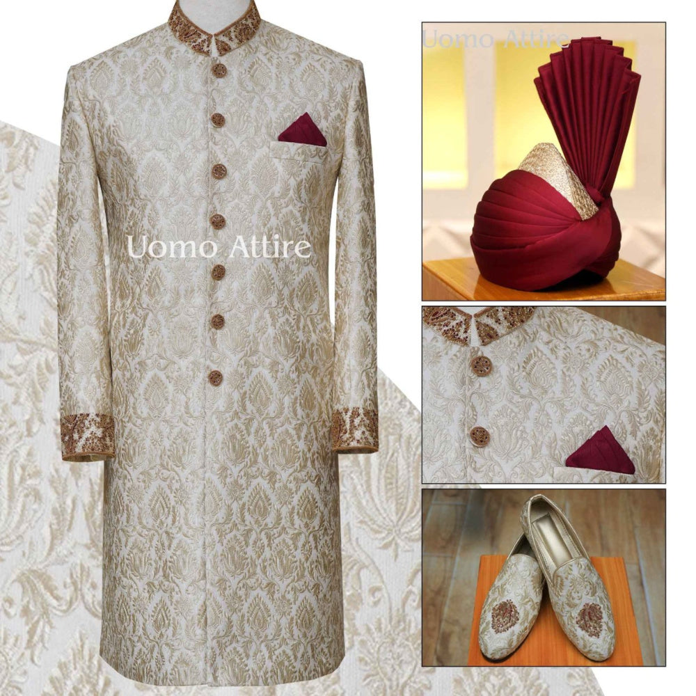 Embroidered fabric with micro hand embellished sherwani for men