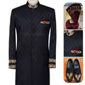 Forfait sherwani noir complet sur mesure comprenant des chaussures et un kulla 