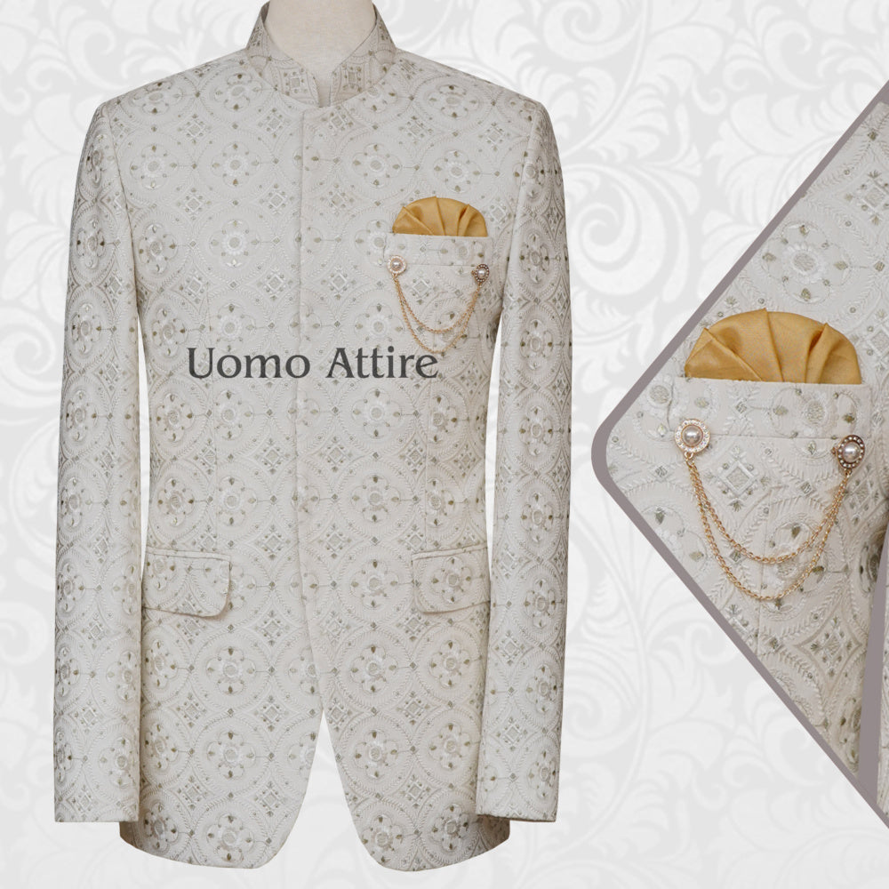 Finch of cream heavy embroidered prince coat