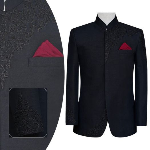 Jet black prince coat with black embellishments