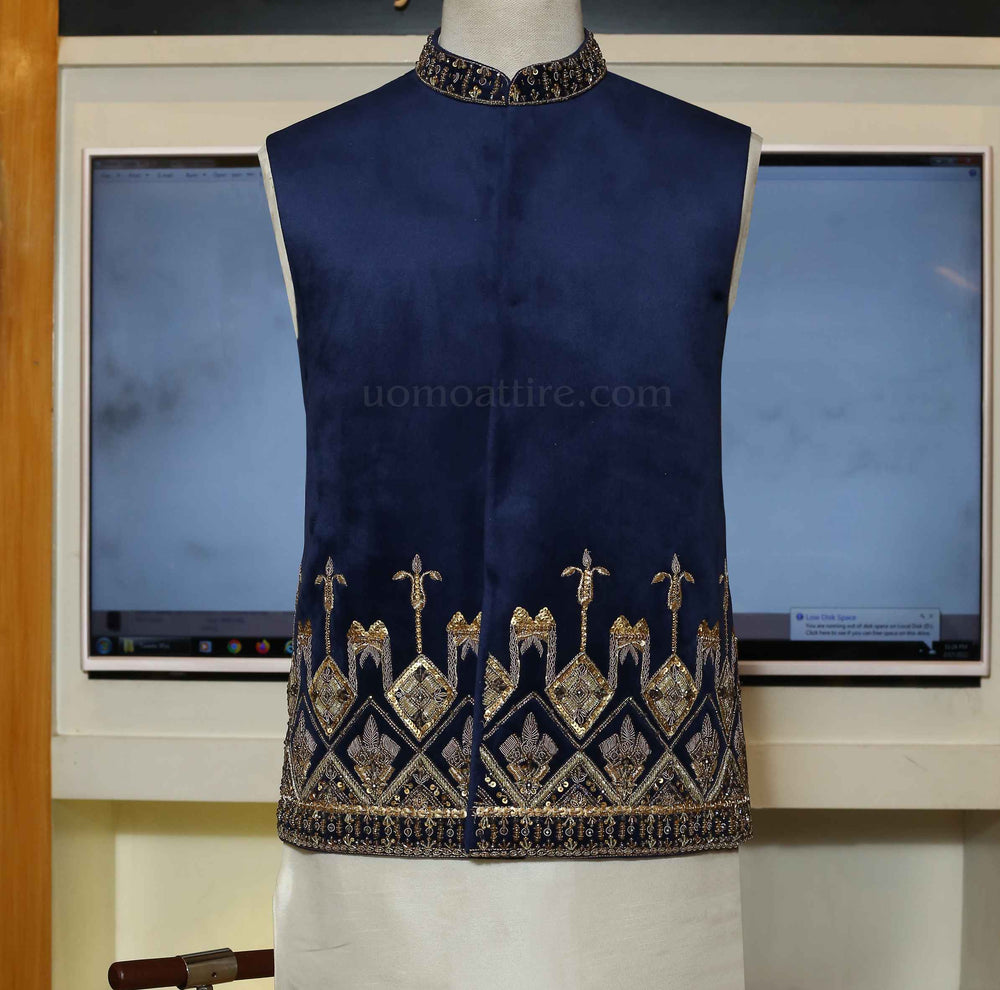 Blue velvet waistcoat, waistcoat for groom